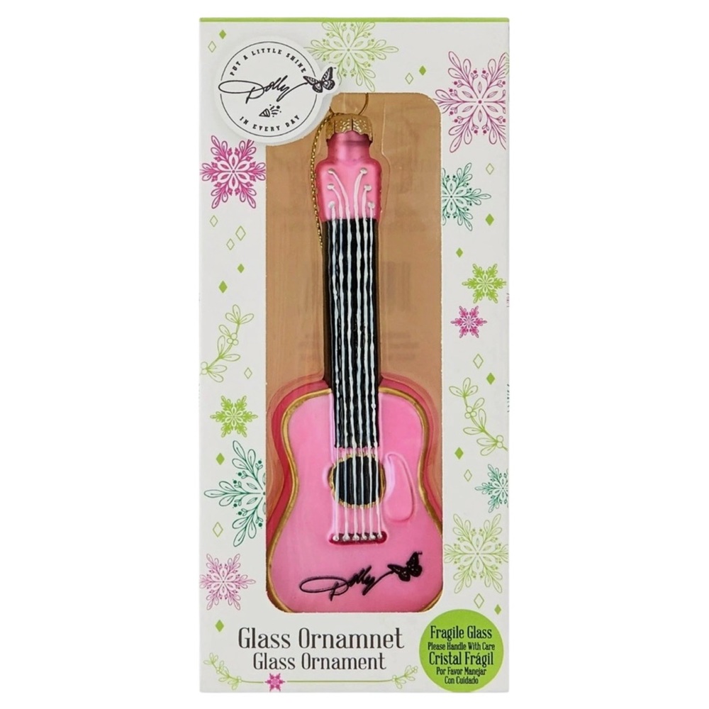 Dolly Parton 80 MM Pink Guitar Holiday Glass Ornament, by Ruz (NWT) - Picture 4 of 11